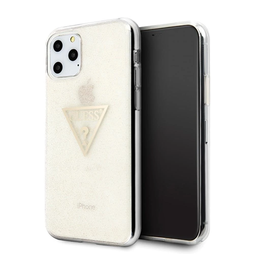 Guess GUHCN58SGTLGO Apple iPhone 11 Pro auksinis kietas dėklas Glitter Triangle