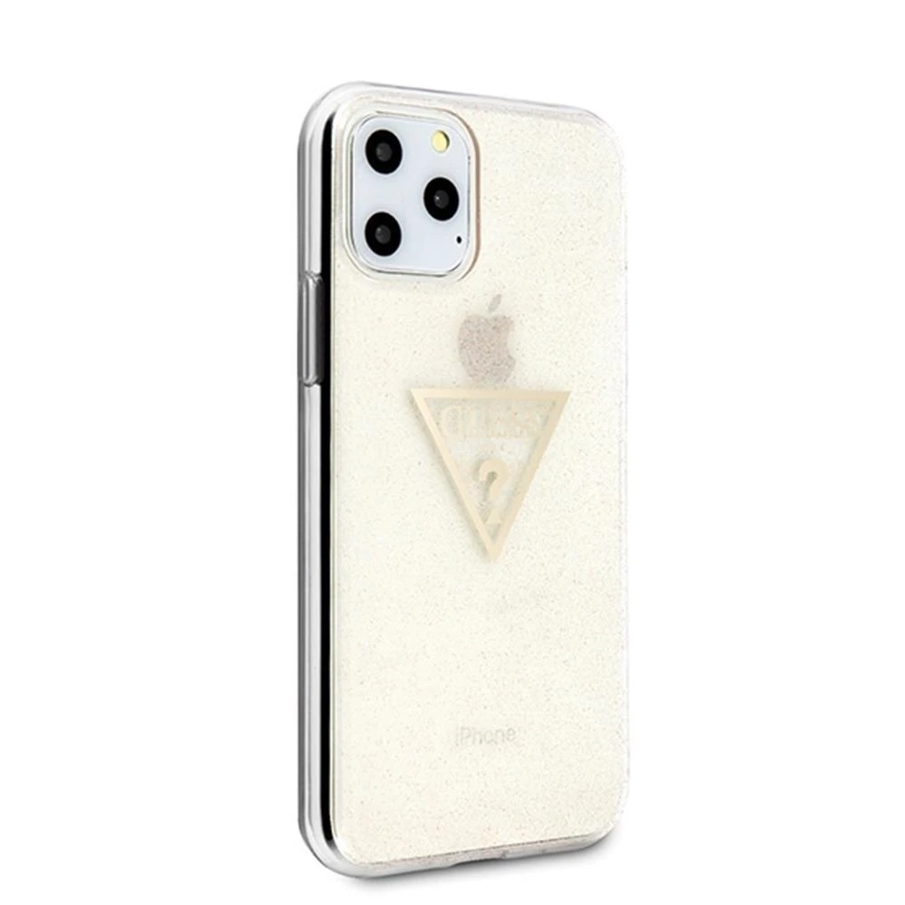 Guess GUHCN58SGTLGO Apple iPhone 11 Pro auksinis kietas dėklas Glitter Triangle
