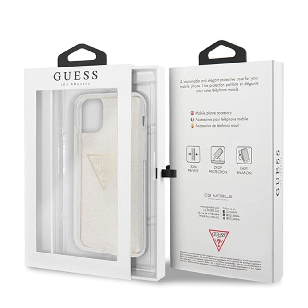 Guess GUHCN58SGTLGO Apple iPhone 11 Pro auksinis kietas dėklas Glitter Triangle