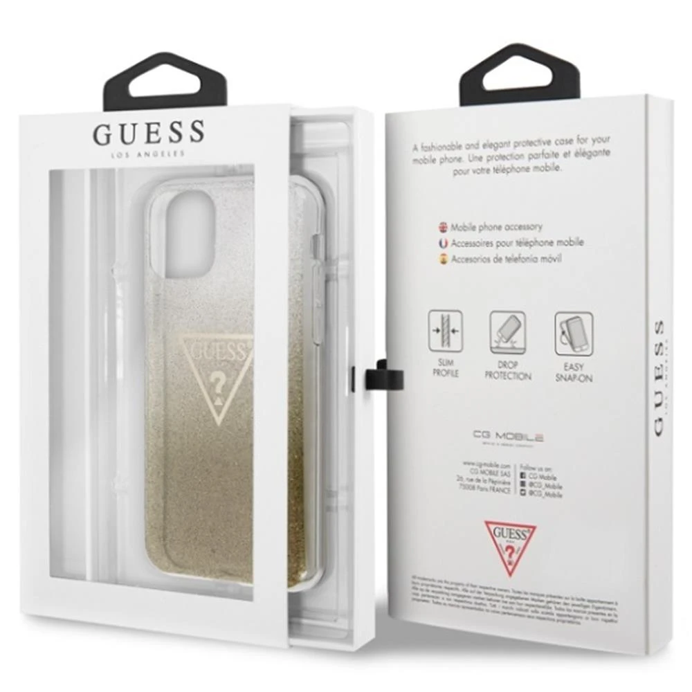 Guess GUHCN65SGTLGO iPhone 11 Pro Max auksinis/auksinis kietas dėklas Glitter Triangle