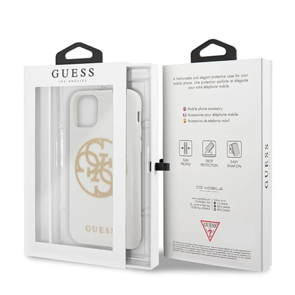 Apple iPhone 11 Pro Max Guess Hard dėklas Glitter 4G Circle Logo (GUHCN65TPUWHGLG) baltos spalvos