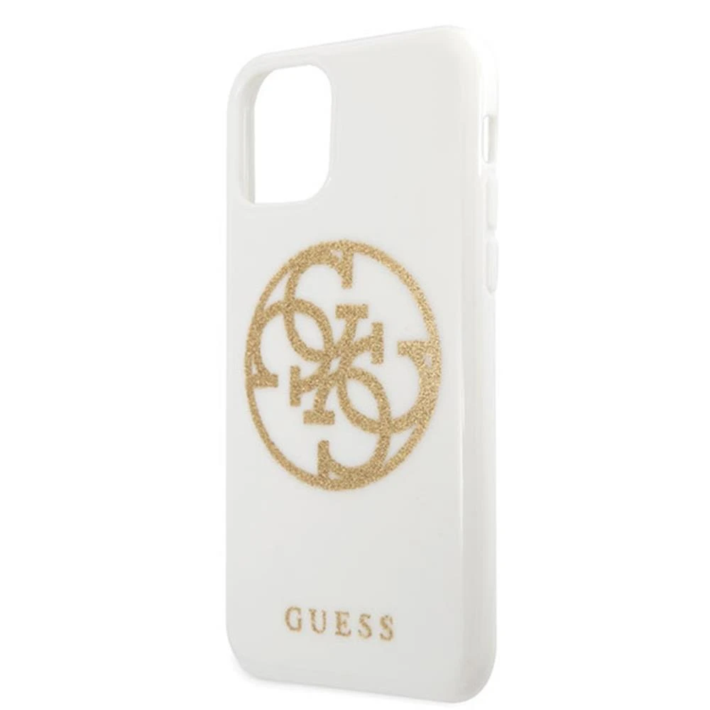 Apple iPhone 11 Pro Max Guess Hard dėklas Glitter 4G Circle Logo (GUHCN65TPUWHGLG) baltos spalvos