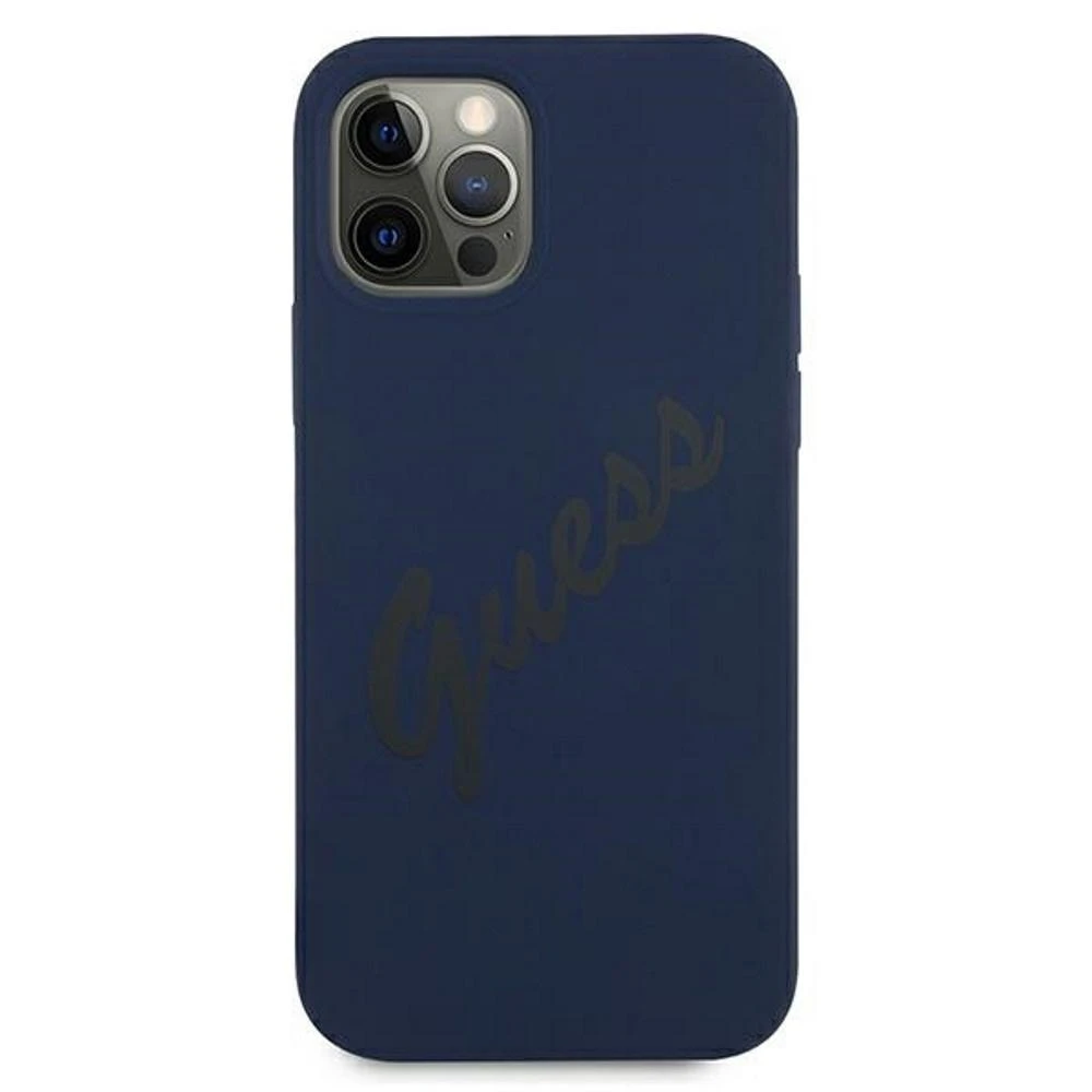 Guess GUHCP12MLSVSBL Apple iPhone 12/12 Pro6,1″ mėlynas kietas dėklas Script Vintage