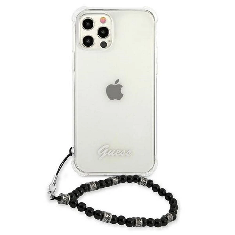 Guess GUHCP12MKPSBK Apple iPhone 12/12 Pro 6,1″ skaidrus kietas dėklas juodos spalvos Pearl