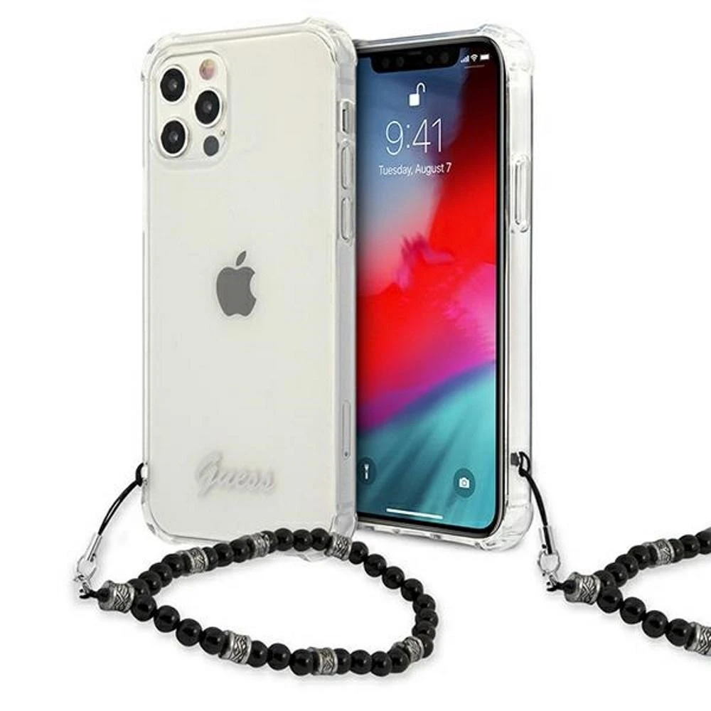 Guess GUHCP12MKPSBK Apple iPhone 12/12 Pro 6,1″ skaidrus kietas dėklas juodos spalvos Pearl