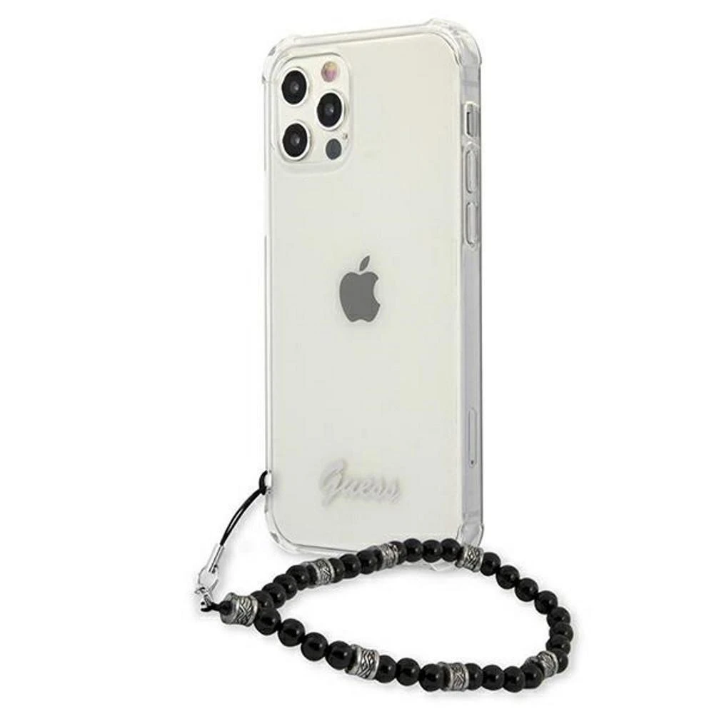 Guess GUHCP12MKPSBK Apple iPhone 12/12 Pro 6,1″ skaidrus kietas dėklas juodos spalvos Pearl