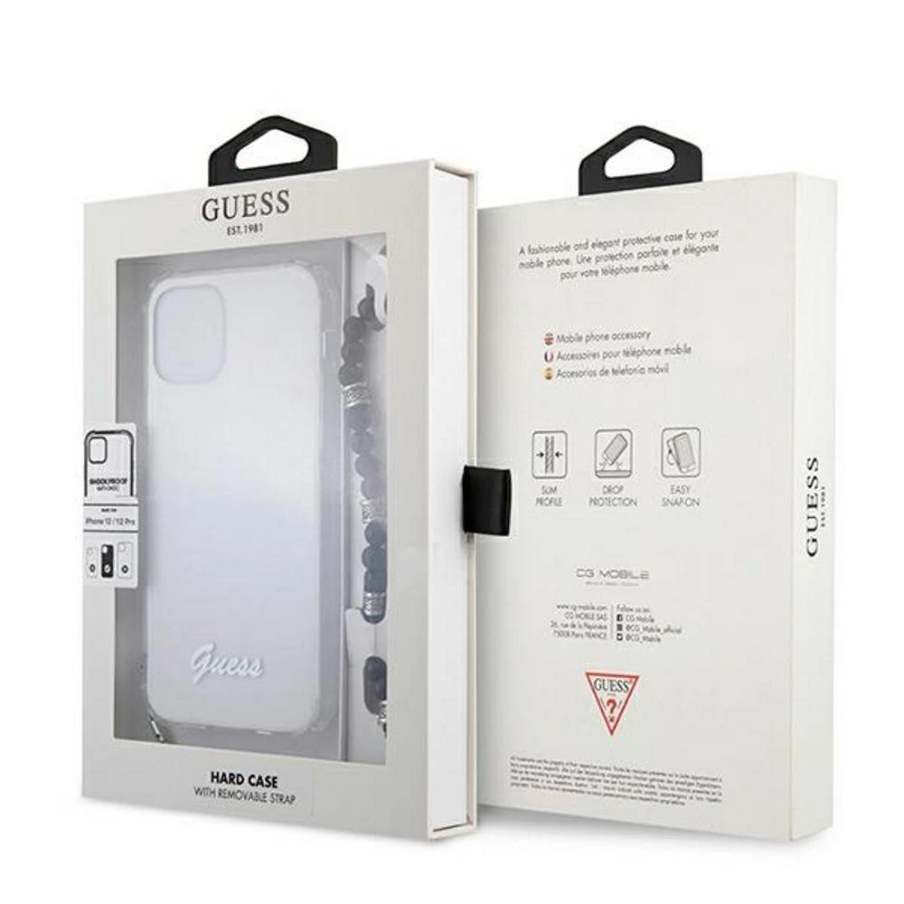 Guess GUHCP12MKPSBK Apple iPhone 12/12 Pro 6,1″ skaidrus kietas dėklas juodos spalvos Pearl