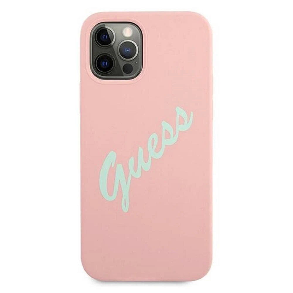 Guess GUHCP12MLSVSPG Apple iPhone 12/12 Pro 6,1″ žalias rožinės spalvos kietas dėklas Silicone Vintage