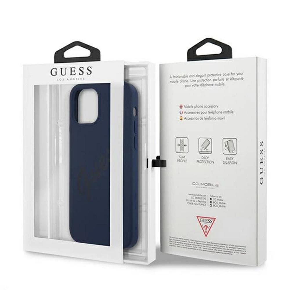 Guess GUHCP12MLSVSBL Apple iPhone 12/12 Pro6,1″ mėlynas kietas dėklas Script Vintage