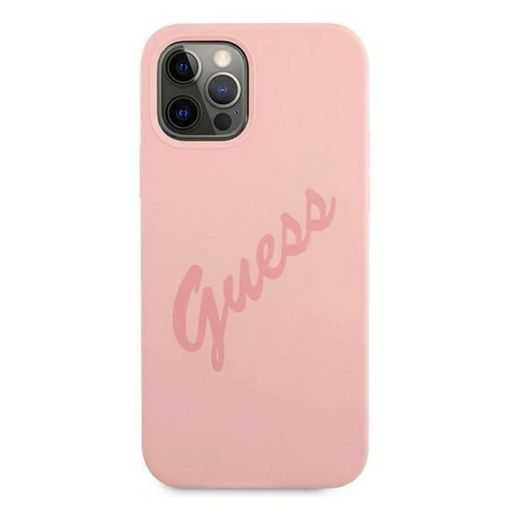 Guess GUHCP12LLSVSPI Apple iPhone 12 Pro Max 6,7″ rožinės spalvos kietas dėklas Script Vintage