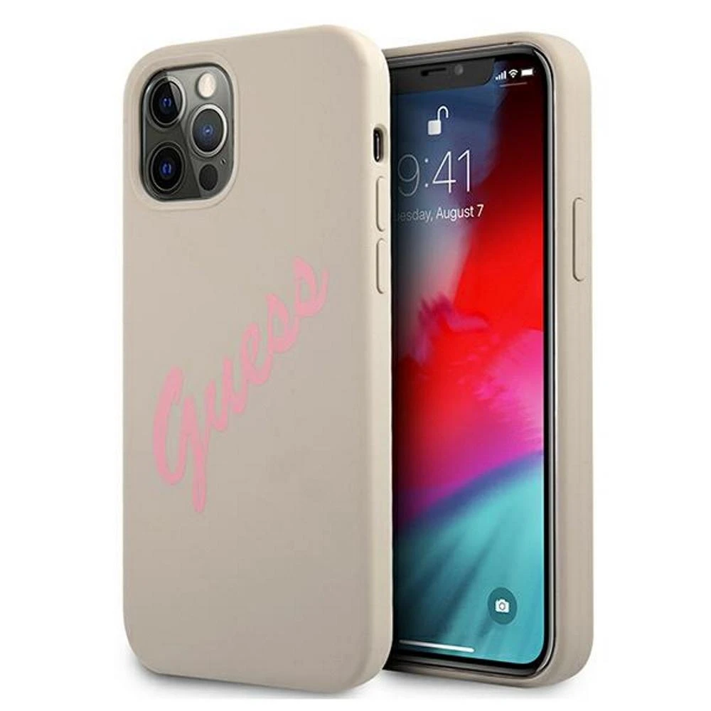 Dėklas GUESS HARDCASE GUHCP12LLSVSGP SCRIPT VINTAGE IPHONE 12 PRO MAX Rožinis/GRAY