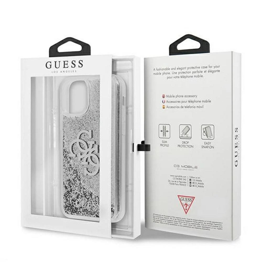 Guess GUHCP12LLG4GSI Apple iPhone 12 Pro Max 6,7″ sidabrinis kietas dėklas 4G Big Liquid Glitter