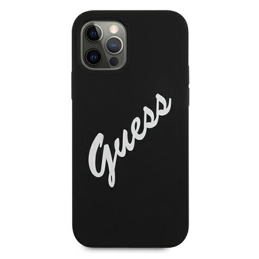 Apple iPhone 12 Pro Max Guess dėklas silikoninis Vintage (GUHCP12LLSVSBW) juodos spalvos