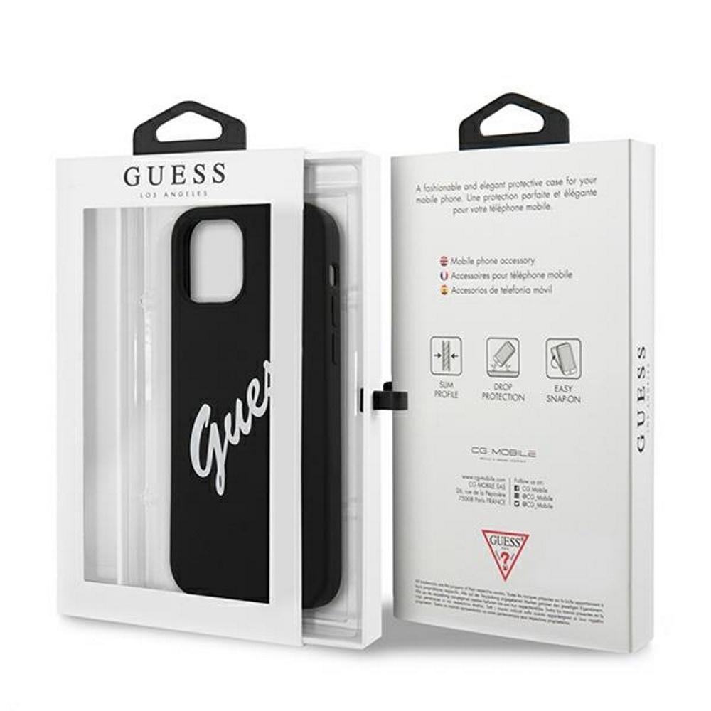 Apple iPhone 12 Pro Max Guess dėklas silikoninis Vintage (GUHCP12LLSVSBW) juodos spalvos