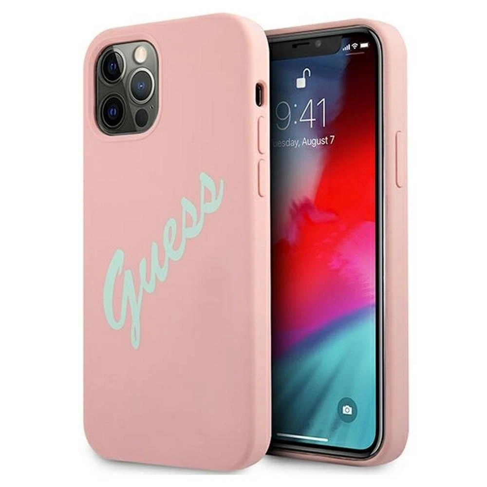Guess GUHCP12LLSVSPG Apple iPhone 12 Pro Max 6,7″ žalias rožinės spalvos kietas dėklas Silicone Vintage