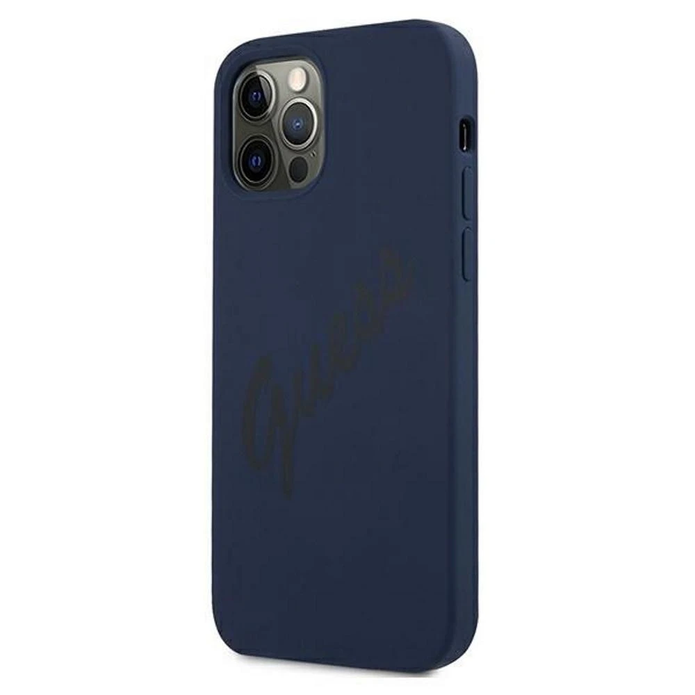 Guess GUHCP12LLSVSBL Apple iPhone 12 Pro Max 6,7″ mėlynas kietas dėklas Script Vintage
