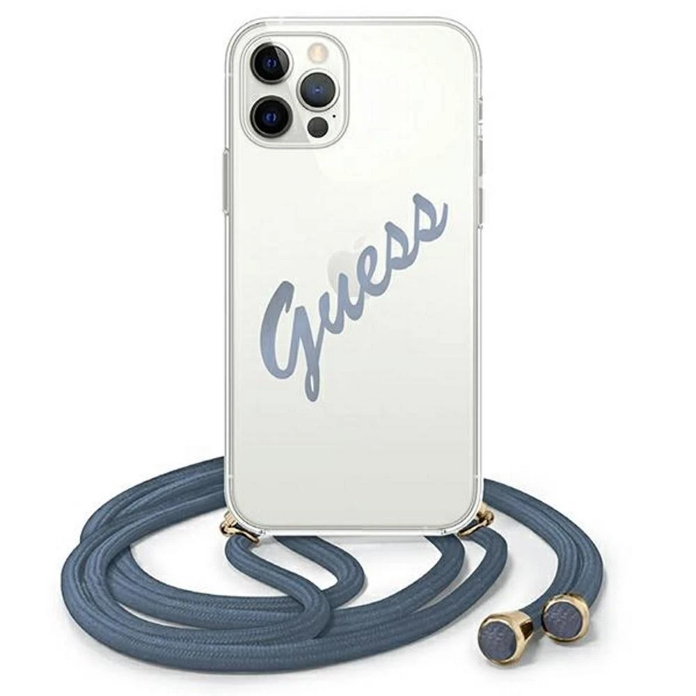 Guess GUHCP12LCRTVSBL Apple iPhone 12 Pro Max 6,7″ mėlynas kietas dėklas Script Vintage