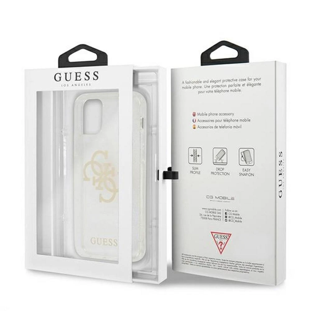 Guess GUHCP12LPCUGL4GTR Apple iPhone 12 Pro Max 6,7″ skaidrus kietas dėklas Glitter 4G Big Logo