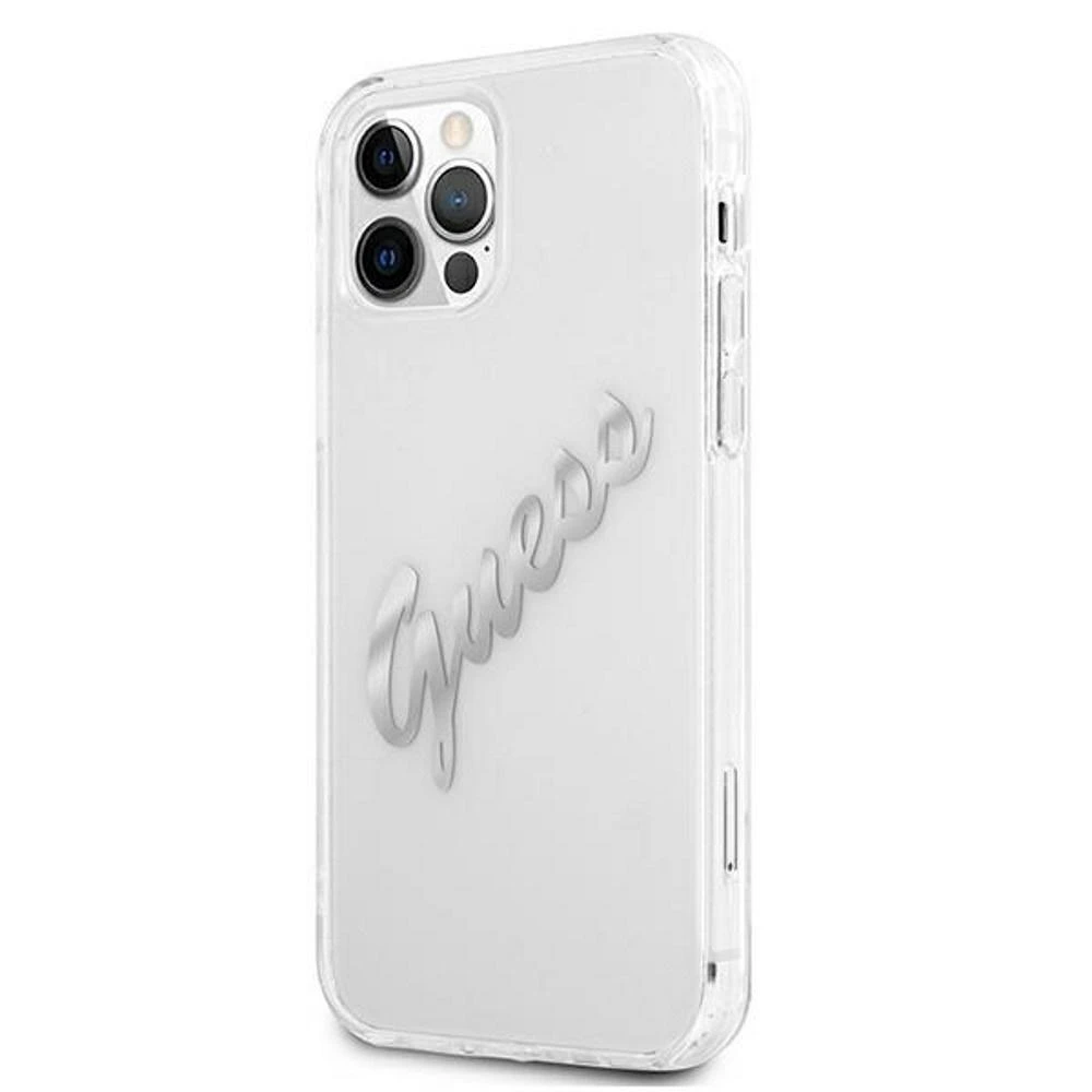 Dėklas GUESS GUHCP12LKTRSVSI IPHONE 12 PRO MAX 6.7 "TRANSPARENT HARDCASE VINTAGE SCRIPT Sidabrinis