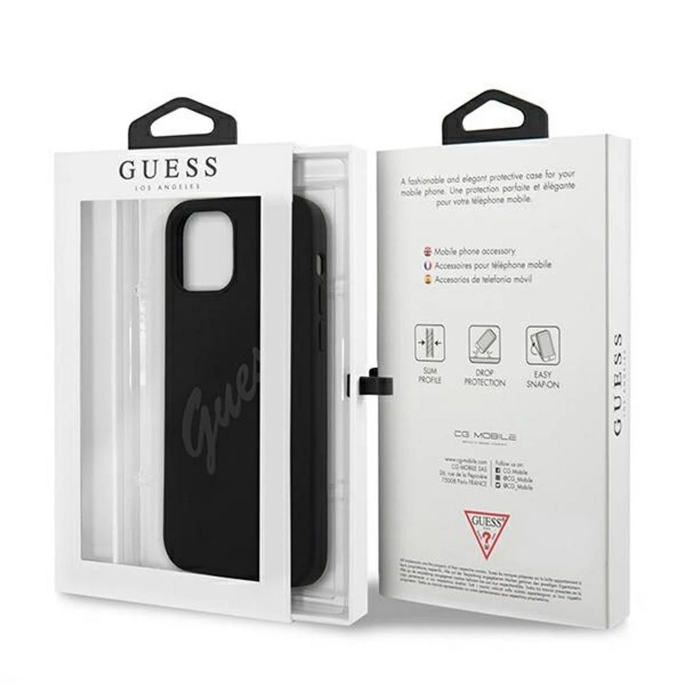 Guess GUHCP12LLSVSBK Apple iPhone 12 Pro Max 6,7″ juodos spalvos kietas dėklas Script Vintage