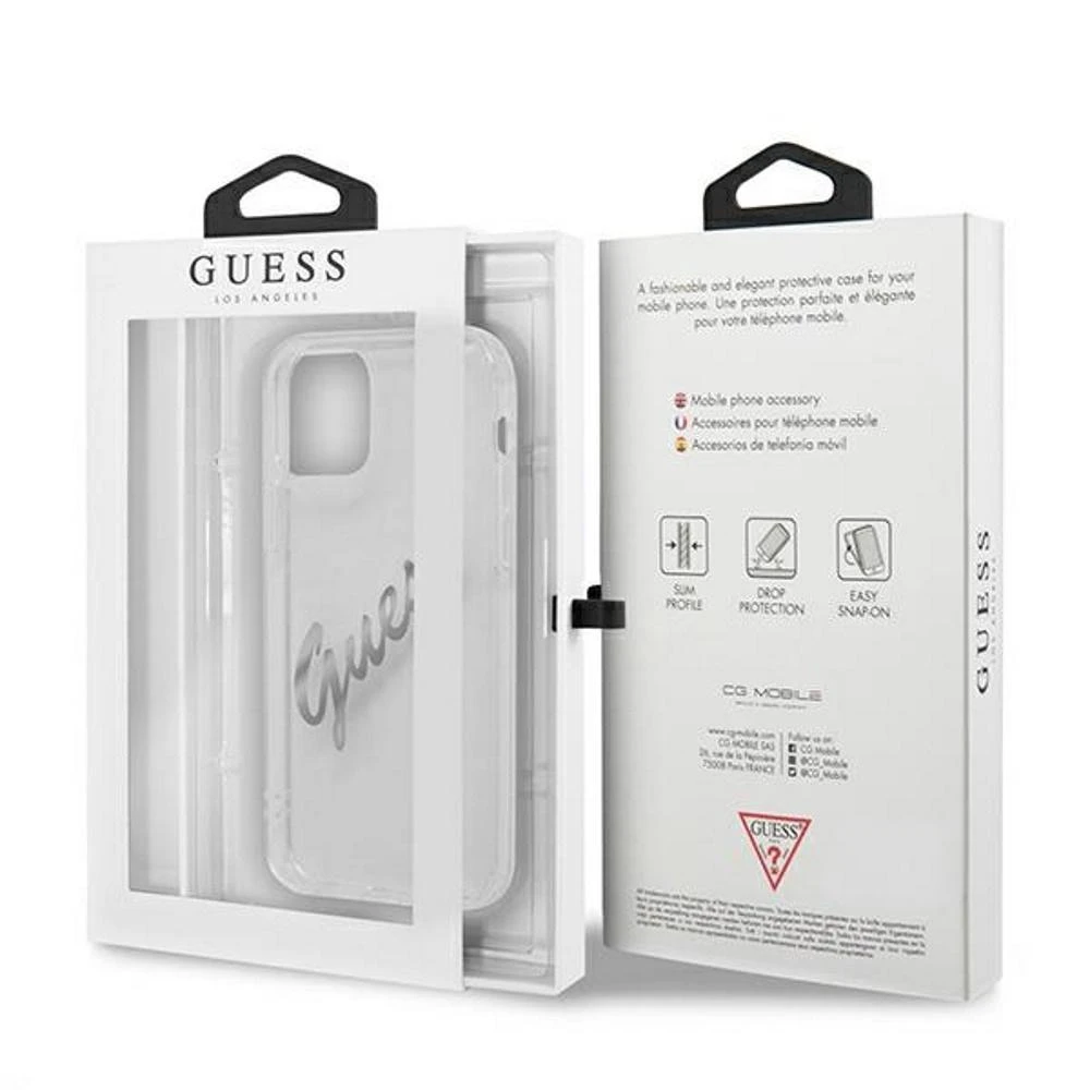 Dėklas GUESS GUHCP12LKTRSVSI IPHONE 12 PRO MAX 6.7 "TRANSPARENT HARDCASE VINTAGE SCRIPT Sidabrinis