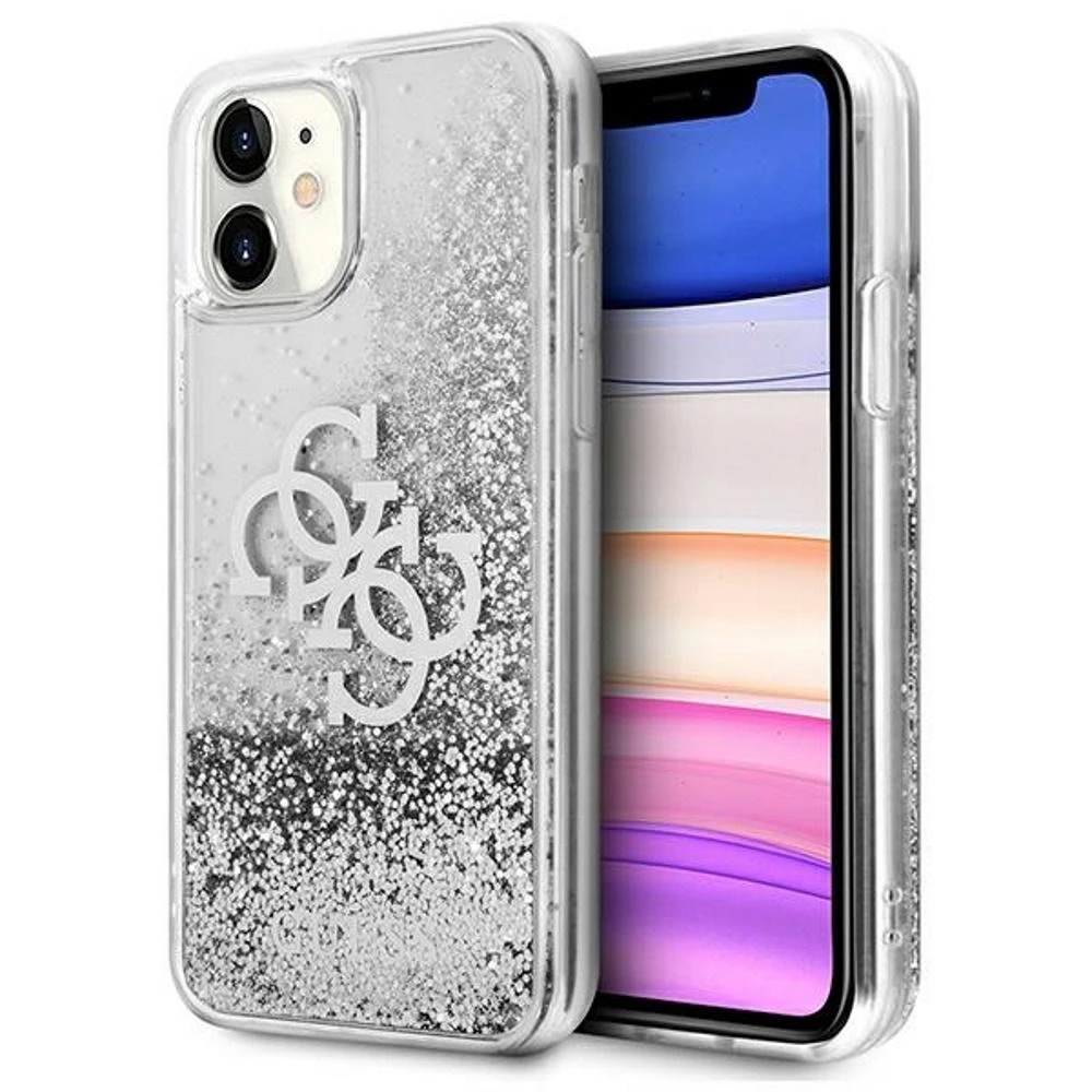 Guess GUHCP12LLG4GSI Apple iPhone 12 Pro Max 6,7″ sidabrinis kietas dėklas 4G Big Liquid Glitter