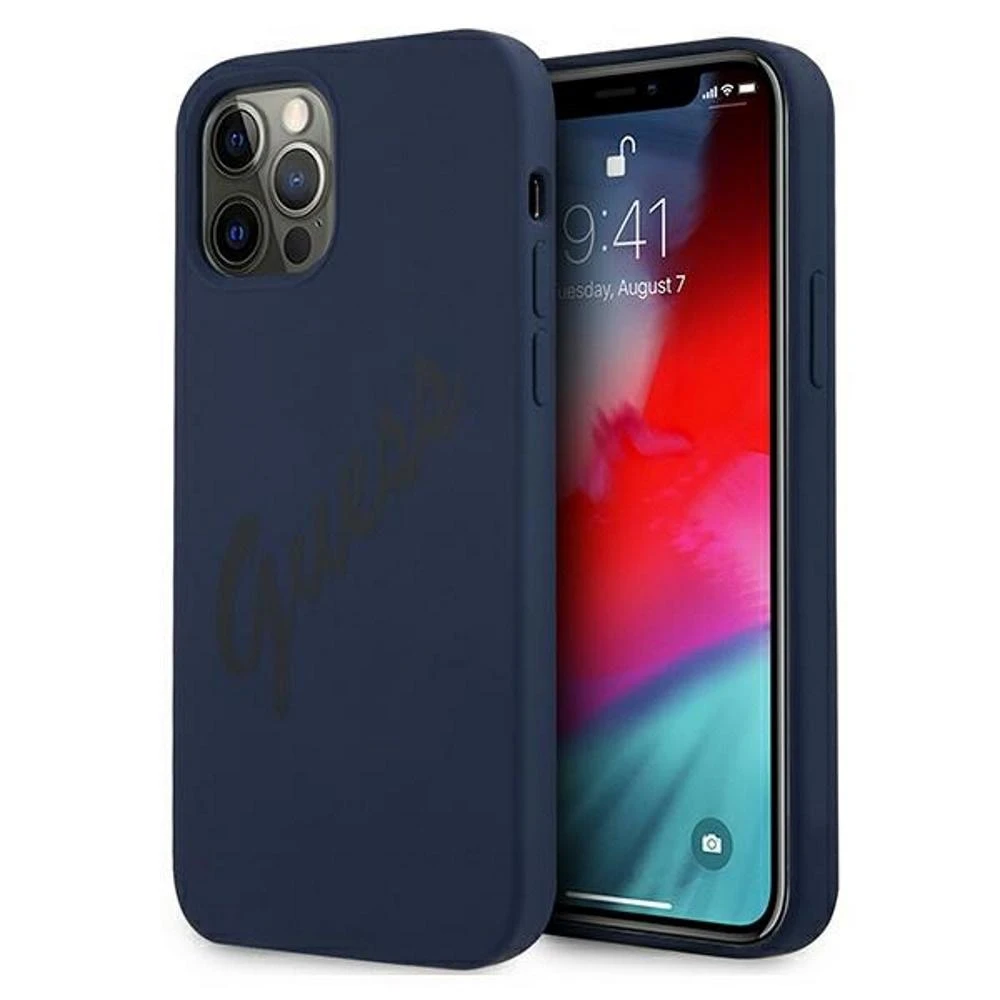Guess GUHCP12LLSVSBL Apple iPhone 12 Pro Max 6,7″ mėlynas kietas dėklas Script Vintage