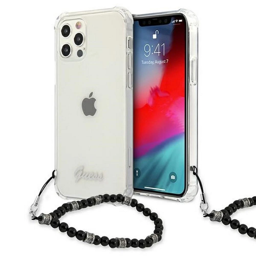 Guess GUHCP12LKPSBK Apple iPhone 12 Pro Max 6,7″ skaidrus kietas dėklas juodos spalvos Pearl