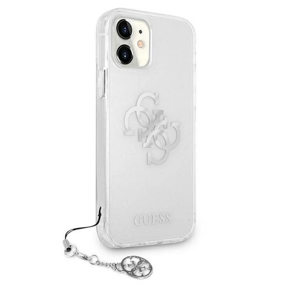 Guess GUHCP12LKS4GSI Apple iPhone 12 Pro Max 6,7″ skaidrus kietas dėklas 4G Sidabrinis Charms Collection