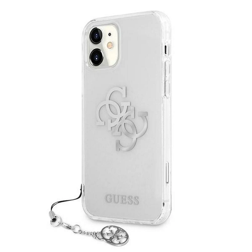 Guess GUHCP12LKS4GSI Apple iPhone 12 Pro Max 6,7″ skaidrus kietas dėklas 4G Sidabrinis Charms Collection