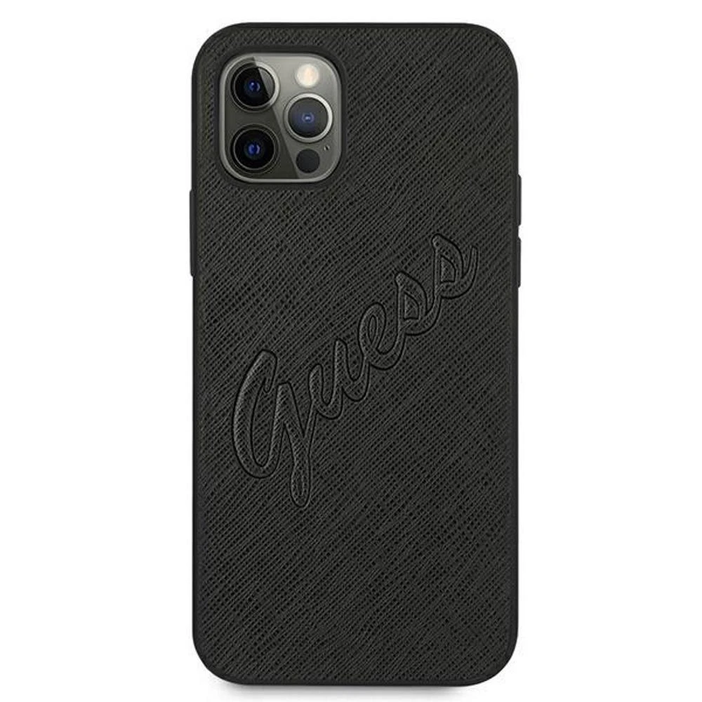 Apple iPhone 12 Pro Max Guess Hardcase Saffiano Vintage Script GUHCP12LRSAVSBK dėklas telefonui juodos spalvos