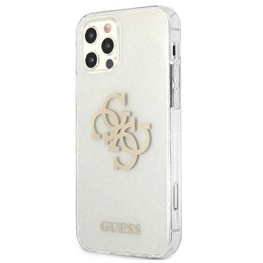 Guess GUHCP12LPCUGL4GTR Apple iPhone 12 Pro Max 6,7″ skaidrus kietas dėklas Glitter 4G Big Logo