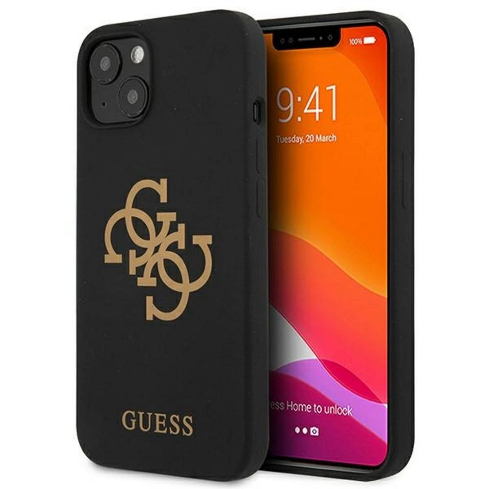 Guess GUHCP13SLS4GGBK Apple iPhone 13 mini 5,4″ juodos spalvos kietas dėklas Silicone 4G Logo