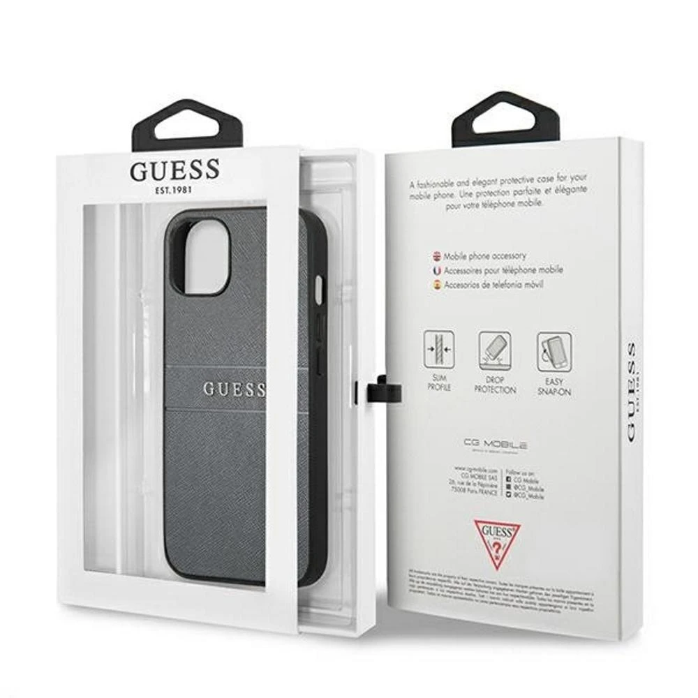 Dėklas Guess GUHCP13SPSASBGR Apple iPhone 13 mini 5,4″ pilkas Saffiano Strap