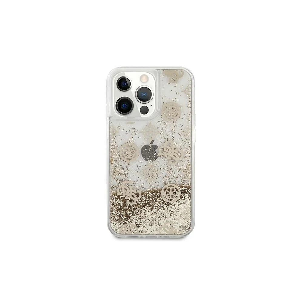 Guess GUHCP13SLGPEGO Apple iPhone 13 mini 5,4″ auksinis kietas dėklas Peony Liquid Glitter