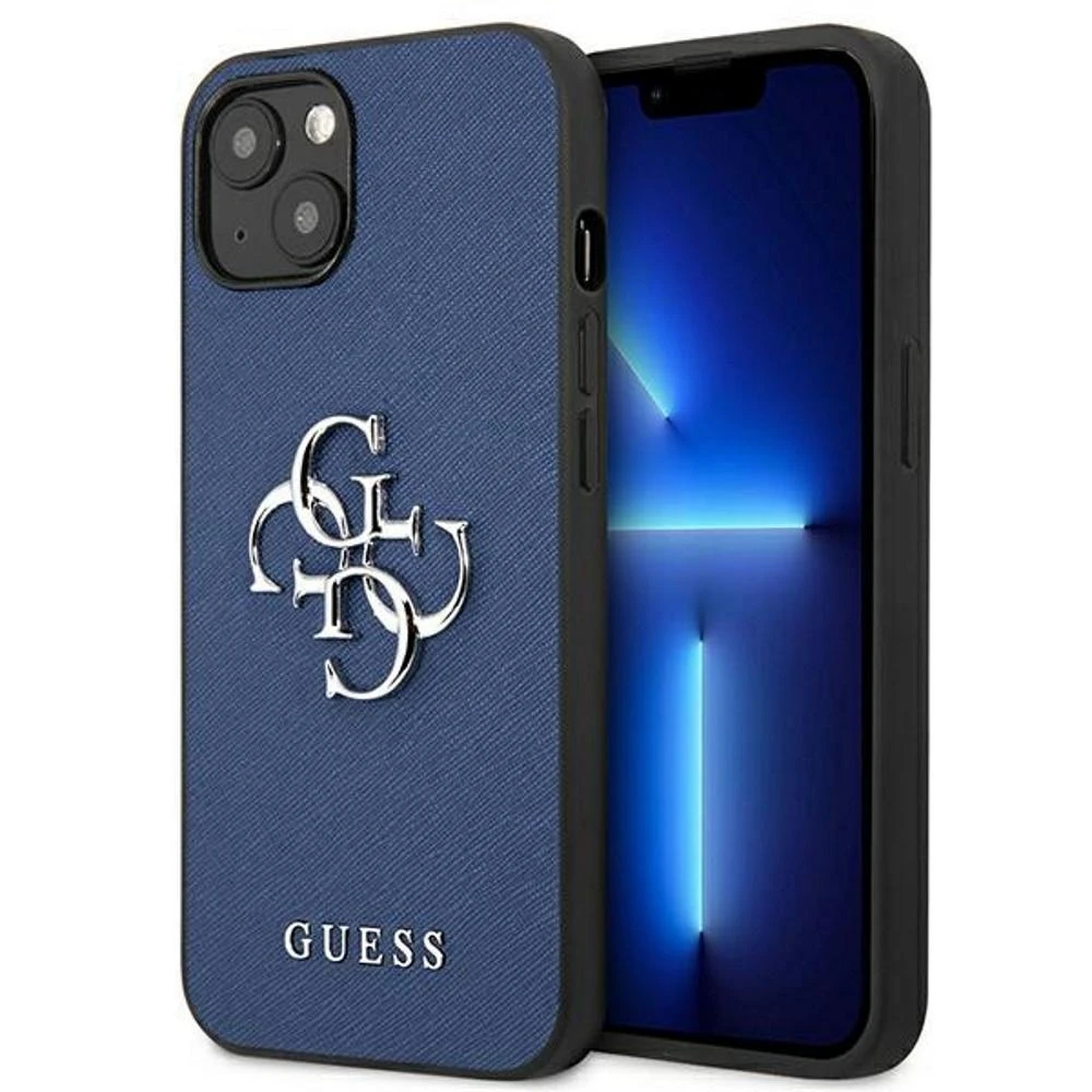 Guess GUHCP13SSA4GSBL Apple iPhone 13 mini 5,4″ mėlynas kietas dėklas Saffiano 4G Metal Logo