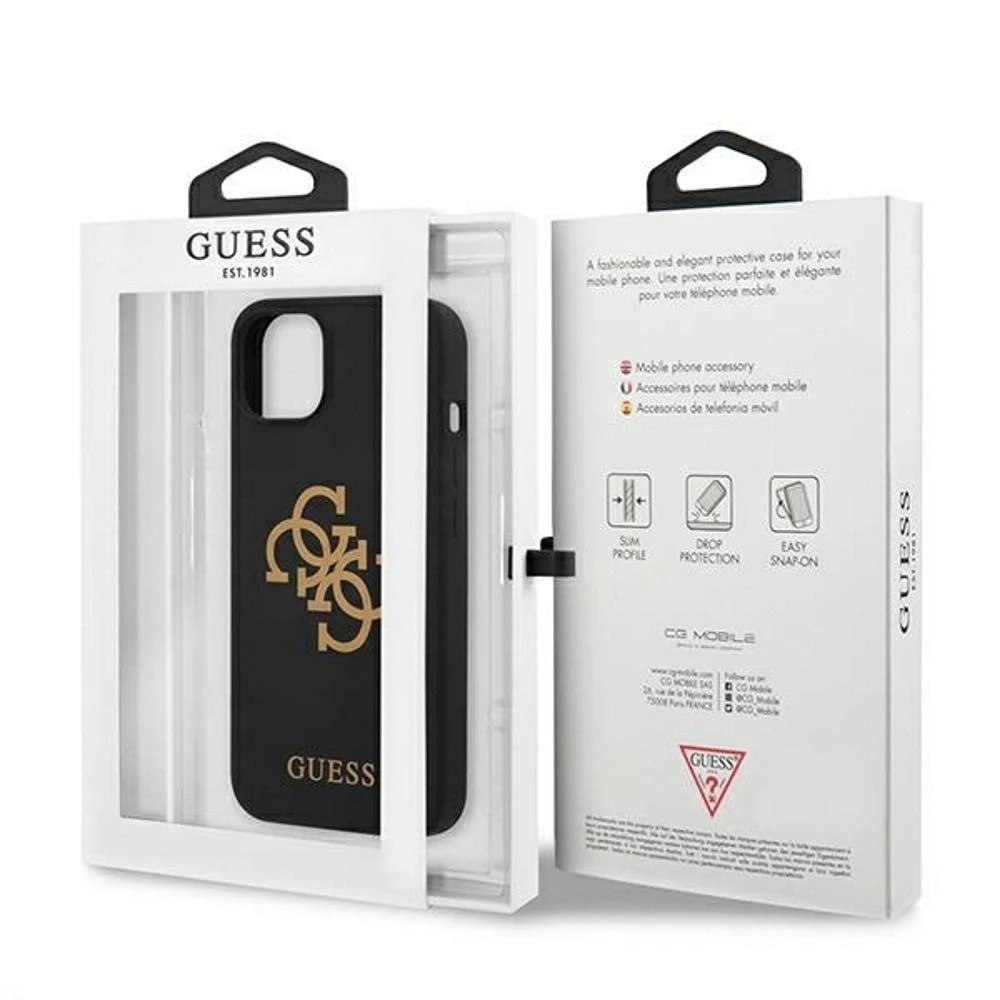 Guess GUHCP13SLS4GGBK Apple iPhone 13 mini 5,4″ juodos spalvos kietas dėklas Silicone 4G Logo