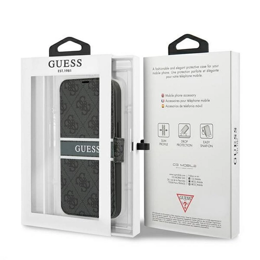 Dėklas GUESS GUBKP13S4GDGRON IPHONE 13 MINI 5.4 "GRAY/GRAY BOOK 4G STRIPE