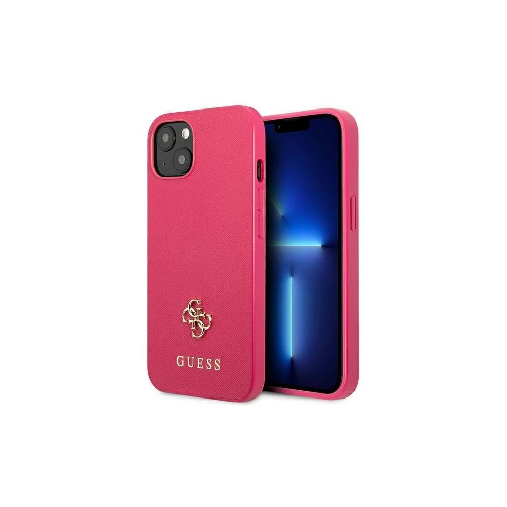 Guess GUHCP13LPS4MF Apple iPhone 13 Pro / 13 6,1″ rožinės spalvos kietas dėklas Saffiano 4G Small Metal Logo