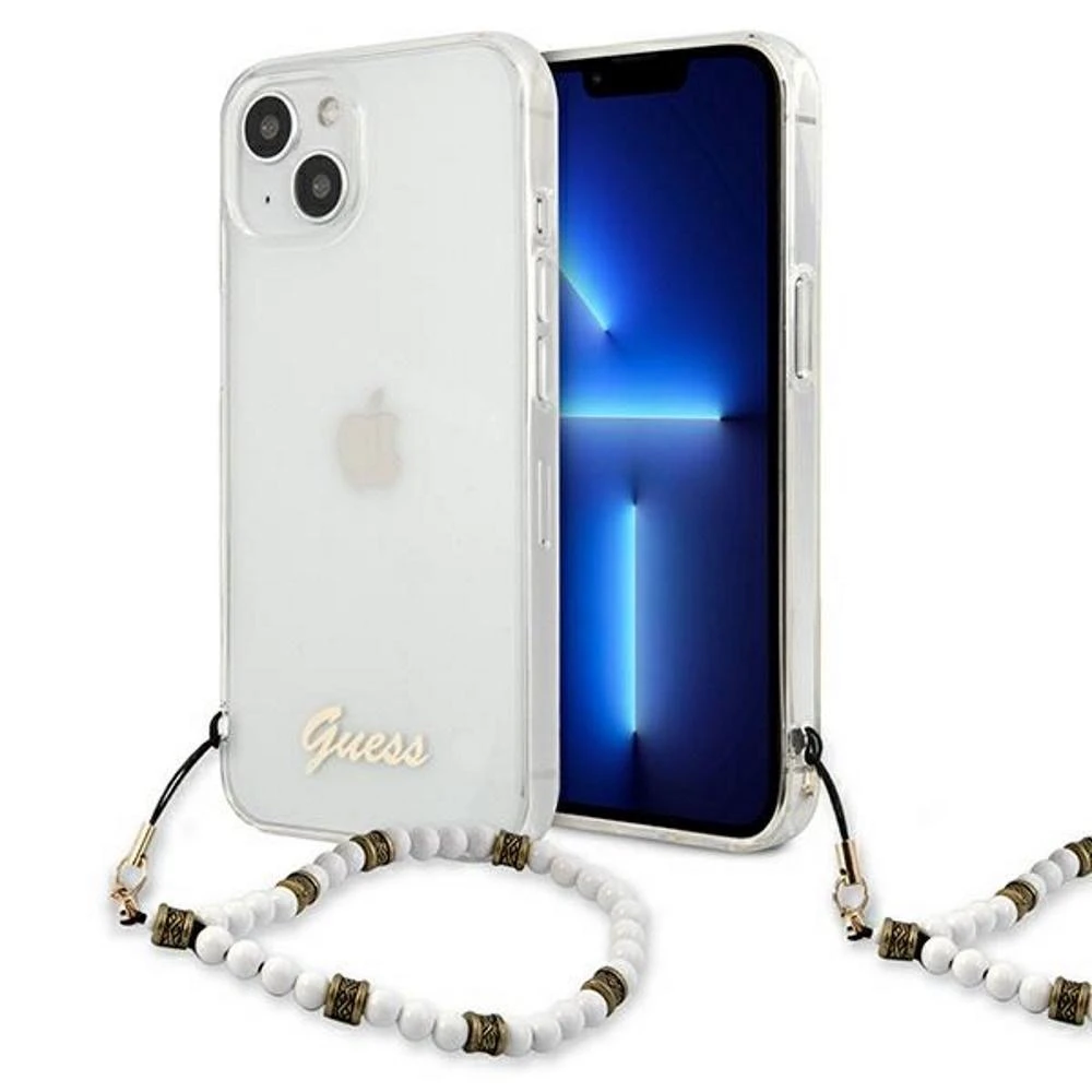 Guess GUHCP13LKPSWH iPhone 13 Pro / 13 6,1" skaidrus kietas dėklas Baltas Pearl