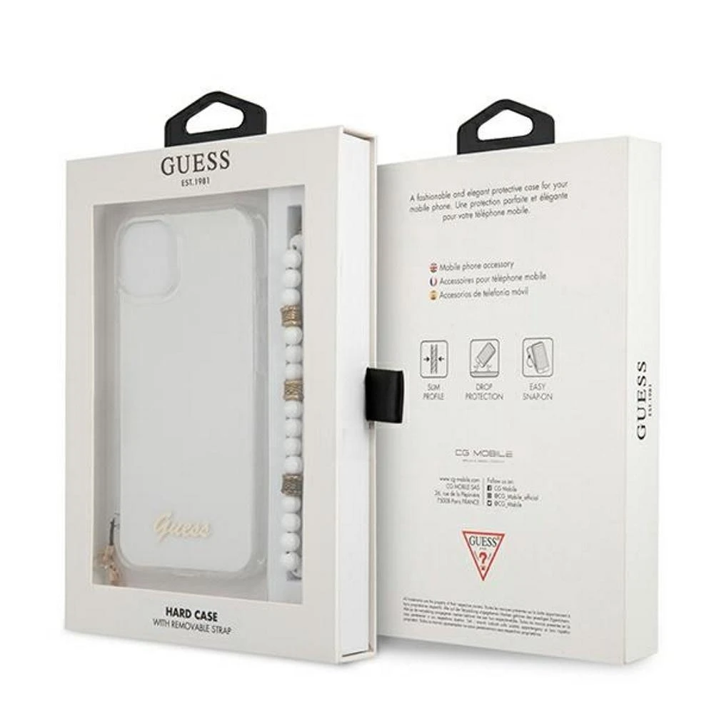 Guess GUHCP13LKPSWH iPhone 13 Pro / 13 6,1" skaidrus kietas dėklas Baltas Pearl