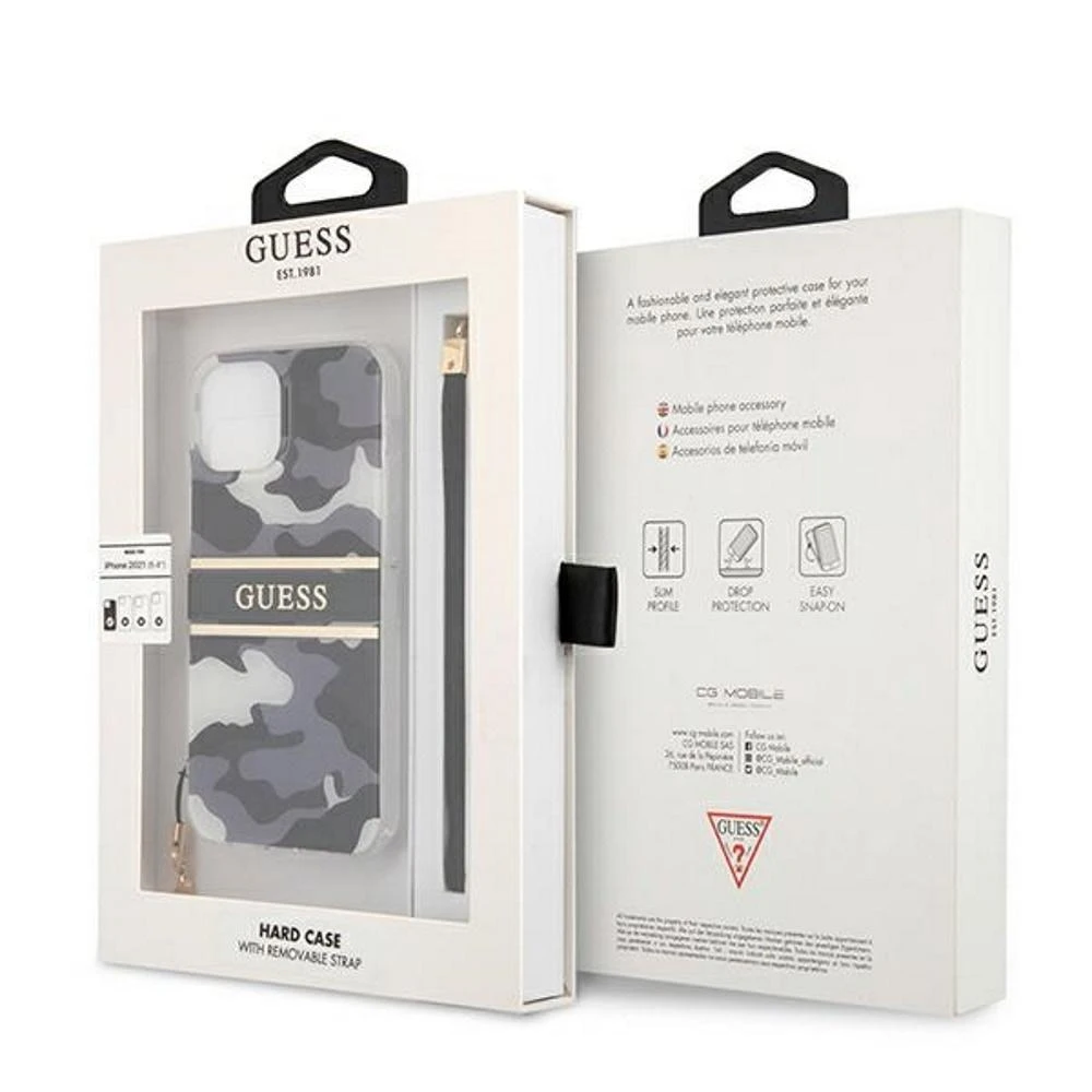 Dėklas GUESS GUHCP13LKCBBK IPHONE 13 PRO / 13 6.1 "Juodas / Juodas HARDCASE CAMO STRAP COLLECTION