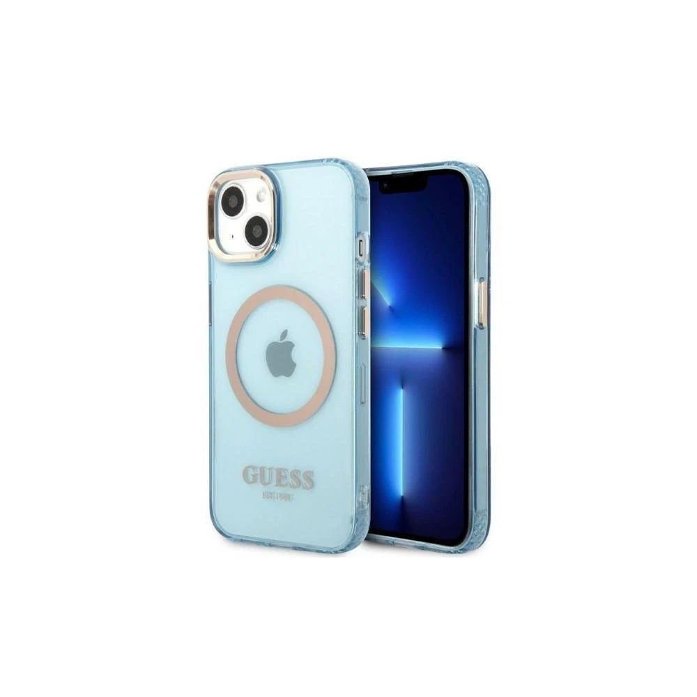 Guess GUHMP13LHTCMB Apple iPhone 13 Pro / 13 6,1″ mėlynas kietas dėklas Gold Outline Translucent MagSafe