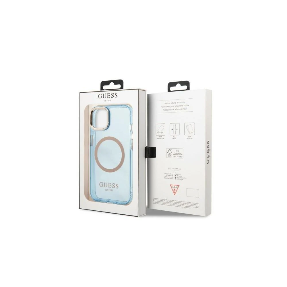 Guess GUHMP13LHTCMB Apple iPhone 13 Pro / 13 6,1″ mėlynas kietas dėklas Gold Outline Translucent MagSafe