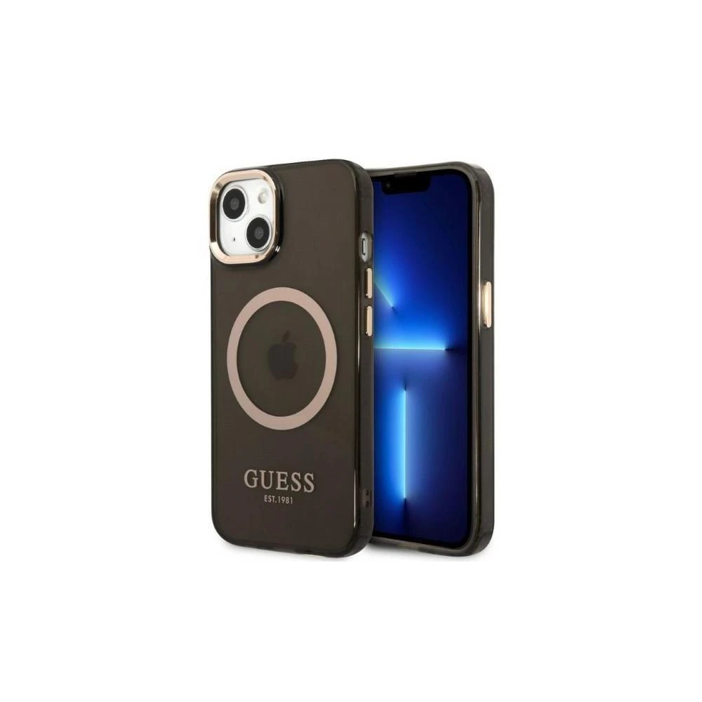 Guess GUHMP13LHTCMK Apple iPhone 13 Pro / 13 6,1″ juodos spalvos kietas dėklas Gold Outline Translucent MagSafe
