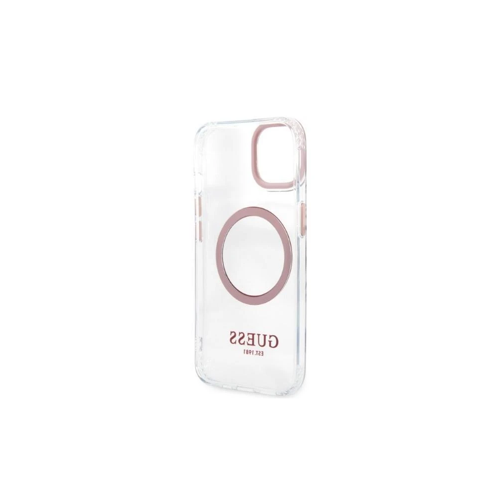 Guess GUHMP13LHTRMP Apple iPhone 13 Pro / 13 6,1″ rožinės spalvos kietas dėklas Metal Outline Magsafe