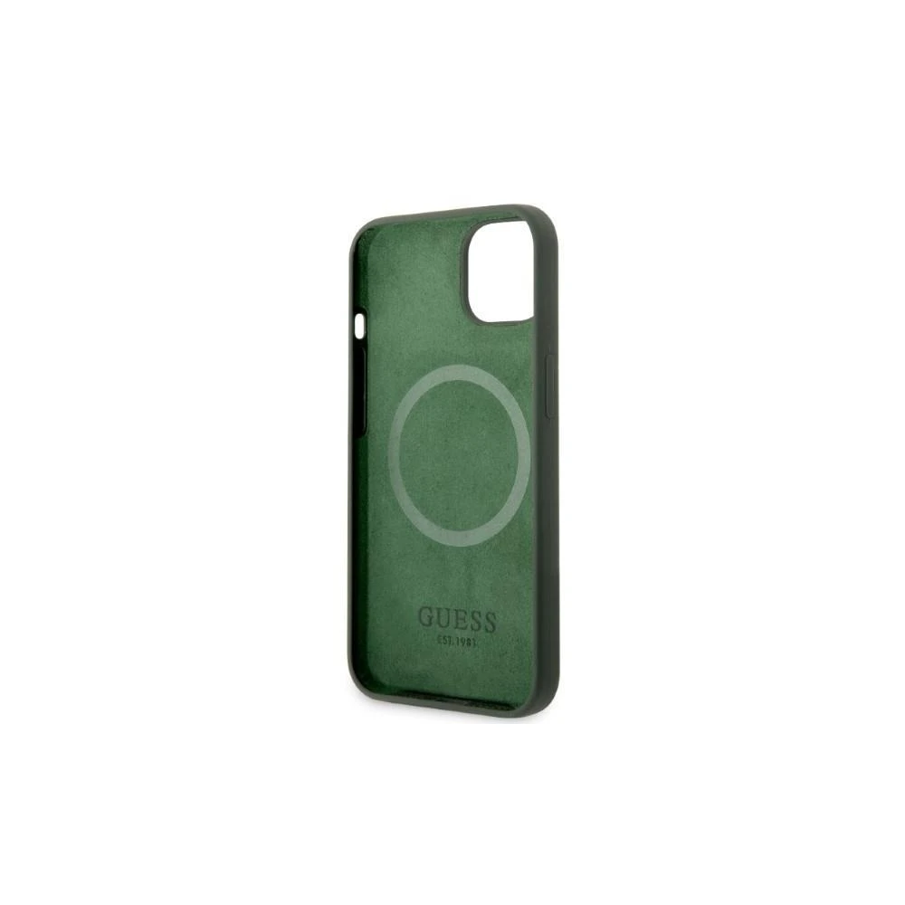 Guess GUHMP13LSPLA Apple iPhone 13 Pro / 13 6,1″ khaki kietas dėklas Silicone Logo Plate MagSafe
