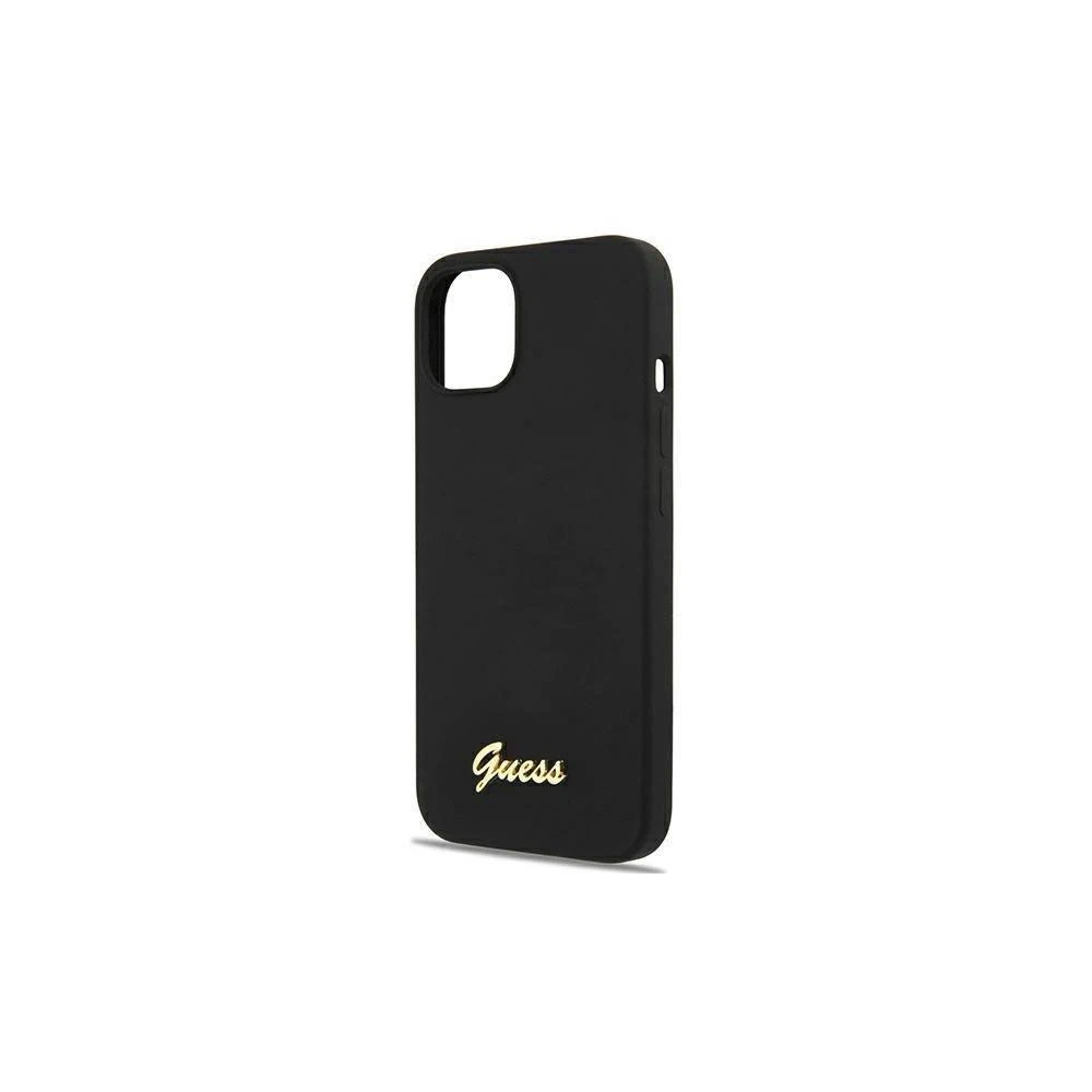 Guess GUHMP13LLSLMGBK Apple iPhone 13 Pro / 13 6,1″ juodos spalvos kietas dėklas Silicone Script Gold Logo MagSafe