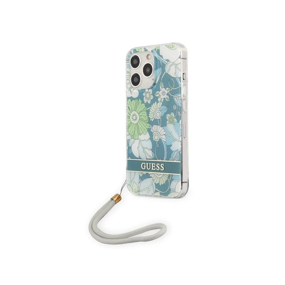 Dėklas Guess GUHCP13LHFLSN Apple iPhone 13 Pro / 13 6,1″ žalios spalvos hardcase Flower Strap