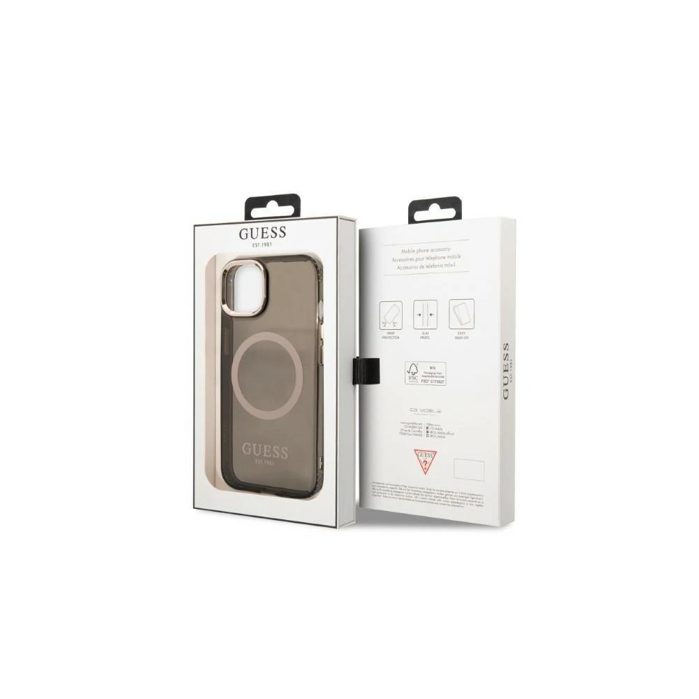 Guess GUHMP13LHTCMK Apple iPhone 13 Pro / 13 6,1″ juodos spalvos kietas dėklas Gold Outline Translucent MagSafe